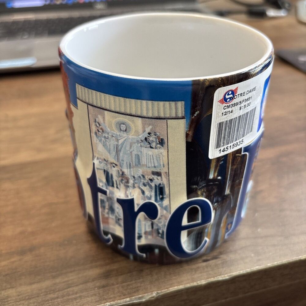 NWT Notre Dame University Coffee Mug 16 Oz 2013 Campus Basilica Raised Letters - Picture 3 of 8